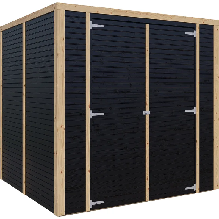 BALTIC CONNEXIONS OÜ Bertilo Gerätehaus Box 3, modernes Flachdach, 18 mm Schwarz, 208 x 202 cm, hohe Wände und Türen