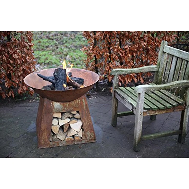 Esschert Design Feuerschale mit Sockel zur Aufbewahrung in rost, Größe S, ca. 75 cm x 75 cm x 60 cm – Bild 2