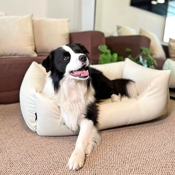 4L Textil Mario Wasserfestes Hundebett aus Kunstleder 100x70 cm Beige(Hundekorb) - Robust, wasserabweisend, leicht zu reinigen, für mittelgroße Hunde geeignet – Bild 5