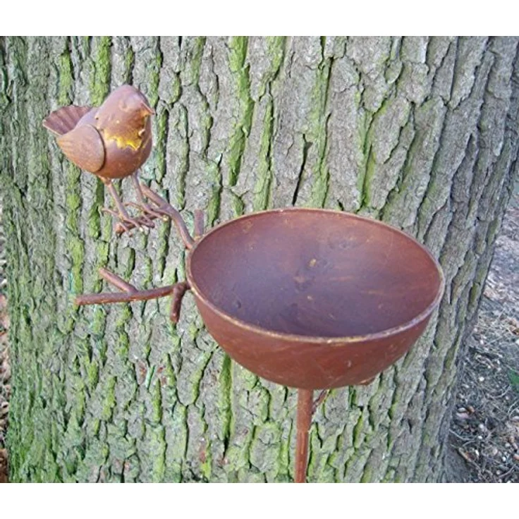 Vogeltränke, Vogelfutterstelle, Gartenstab, Gartenstecker, Eisen, Rost – Bild 3