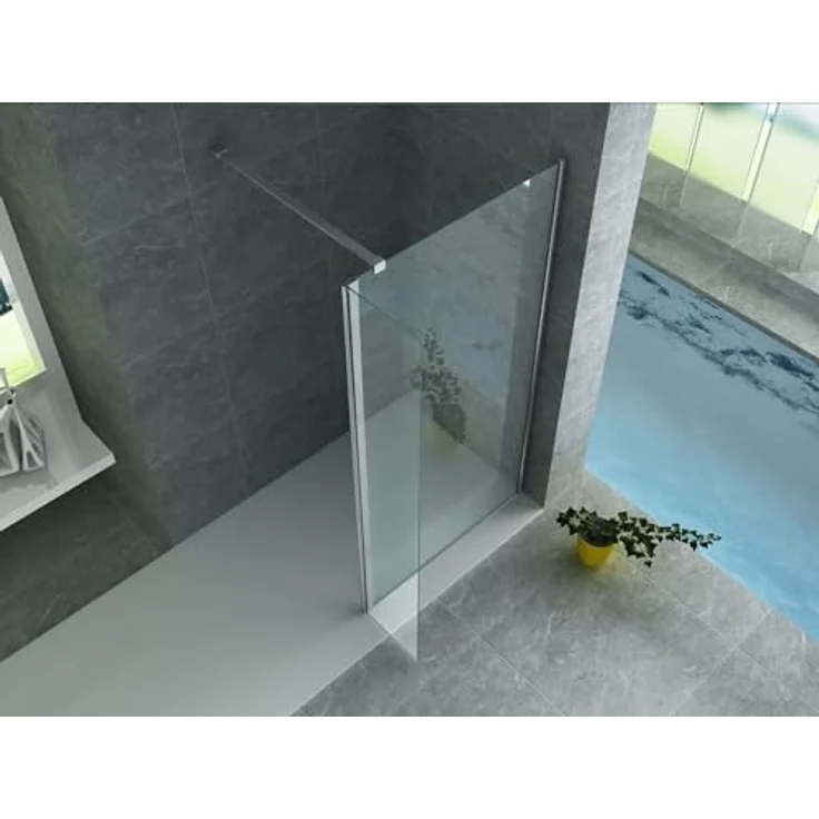 Belvit Duschwand BV-DW1-30, 200x30cm, 8mm ESG Glas mit Nanobeschichtung, umkehrbar, silberner Aluminiumrahmen – Bild 3