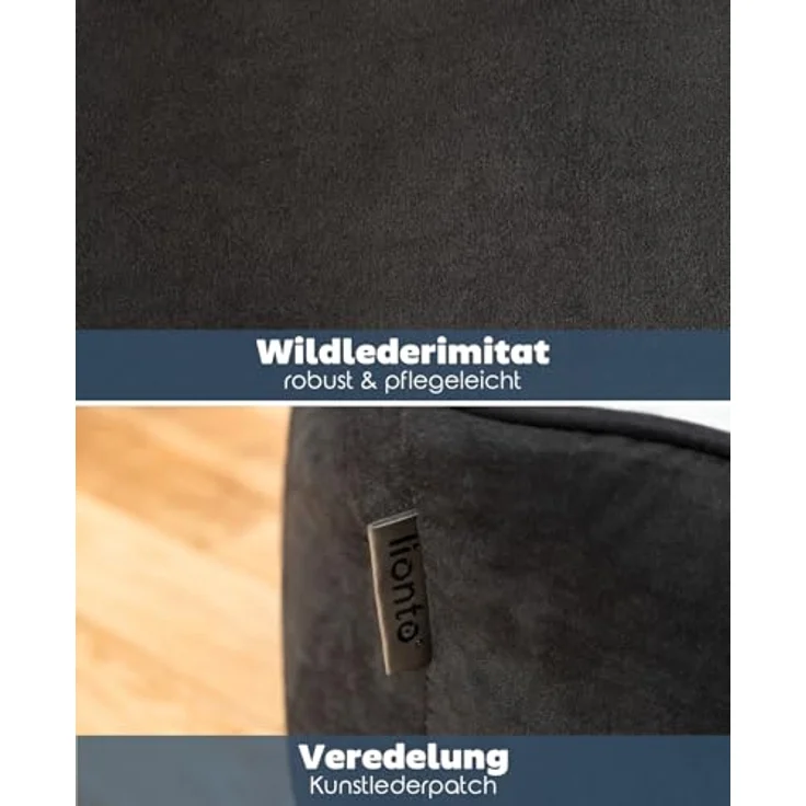 lionto Tierkissen 2-in-1 Hundebett in Wildlederoptik, mit Wendekissen, schwarz/grau, 60 cm x 50 cm – Bild 4