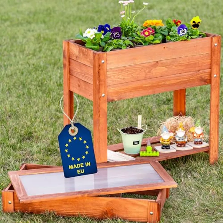 ITA Hochbeet mit Frühbeetaufsatz 80x37x78 cm - Pflanzkasten aus FSC Holz - Made in EU - Braun