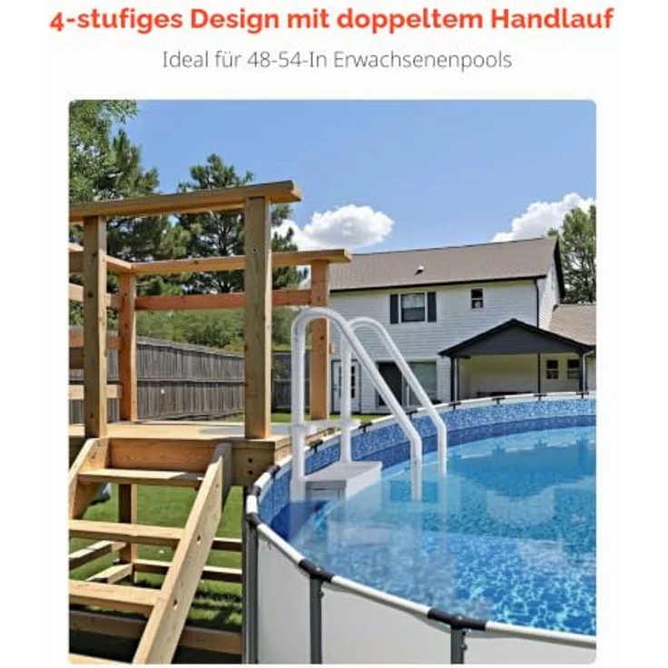 VEVOR Poolleiter U12, 4 Stufen, 180 kg Tragkraft, grau, für 48-54 Zoll große Einbau- und oberirdische Pools mit rutschfesten Stufen und Doppelhandlauf – Bild 2