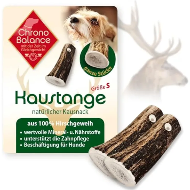 ChronoBalance® S (2er Set) Hirschgeweih-Kaustange für Hunde, Zahnpflege, Kausnack, Kauknochen, ohne Zusätze