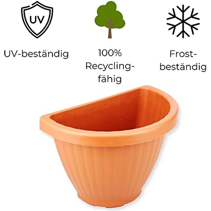 GarPet Blumentopf Wand Wandgefäß Wandampel Wandtopf Pflanztopf Halbschale Grau Außenbereich 30 x 19 x 22 cm – Bild 5