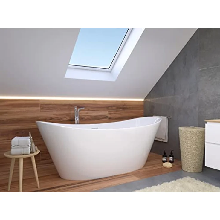 BAD LAND Rossa, Freistehende Badewanne 170x80 aus Acryl mit Klick-Klack Ablaufsystem, Modernes Design – Bild 1