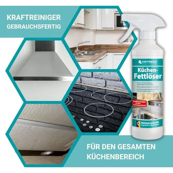 HOTREGA® Küchen Fettlöser 500ml, effektiver Küchenreiniger für streifenfreie Sauberkeit, schnell wirksam gegen Öl- und Fettablagerungen – Bild 3