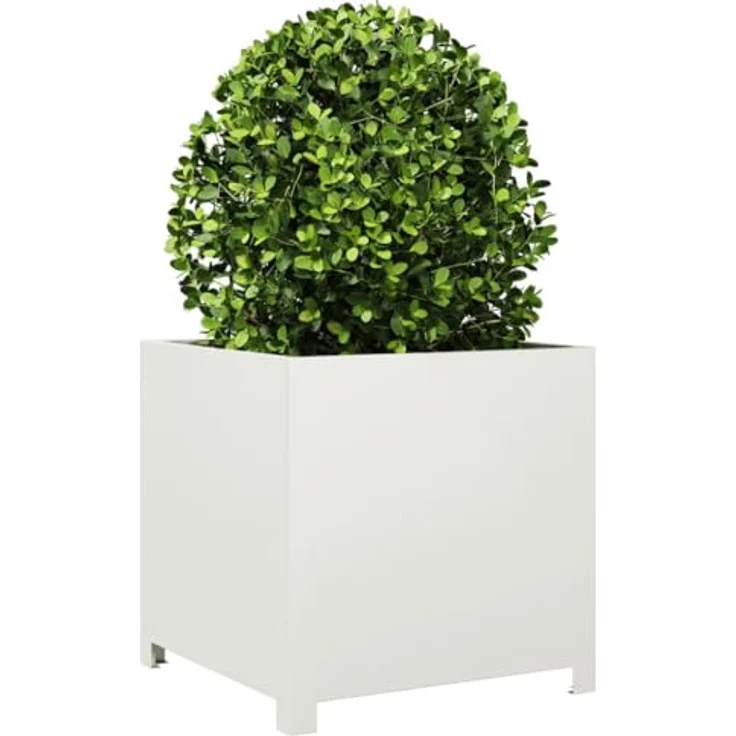 vidaXL Pflanzkübel Weiß 50x50x50 cm Stahl - Großer Blumenkübel für Garten, Balkon und Terrasse – Bild 3