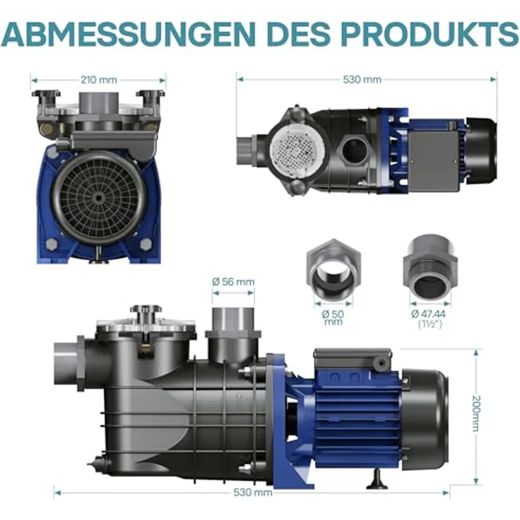 WilTec Pool Pumpe 15000 l-h 750 W Schwimmbadpumpe Filterpumpe Umwälzpumpe Pool – Bild 4