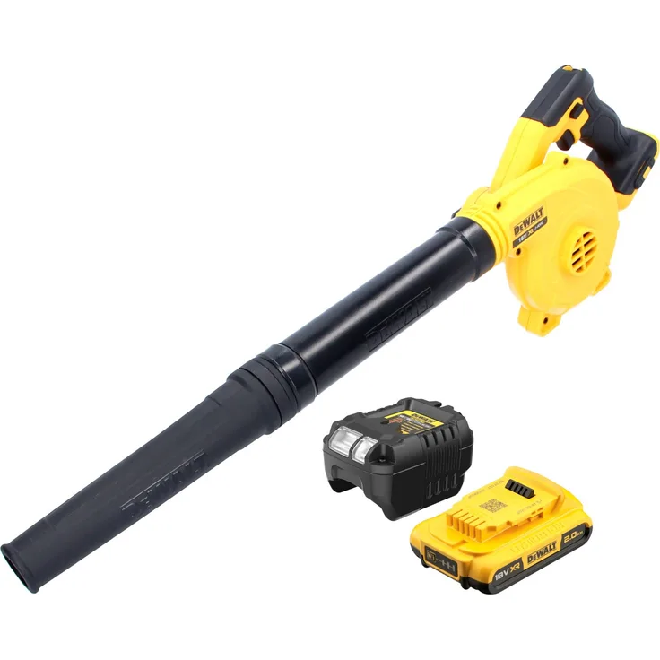 DeWalt DCV 100 D1 Akku Gebläse / Laubbläser 18 V + 1x Akku 2,0 Ah + Ladegerät, leistungsstarkes 265 Watt Gebläse, max. Blasgeschwindigkeit 290 km/h