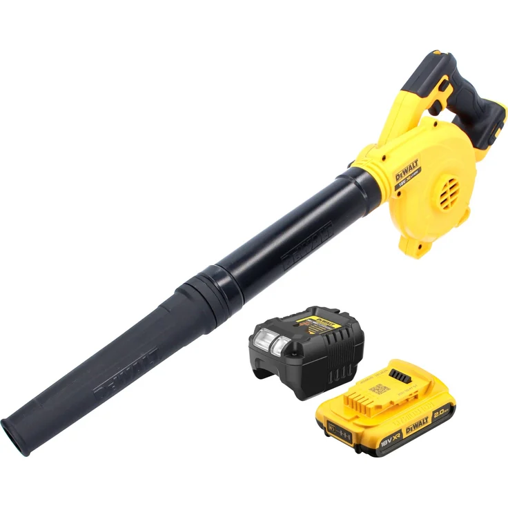 DeWalt DCV 100 D1 Akku Gebläse / Laubbläser 18 V + 1x Akku 2,0 Ah + Ladegerät, leistungsstarkes 265 Watt Gebläse, max. Blasgeschwindigkeit 290 km/h