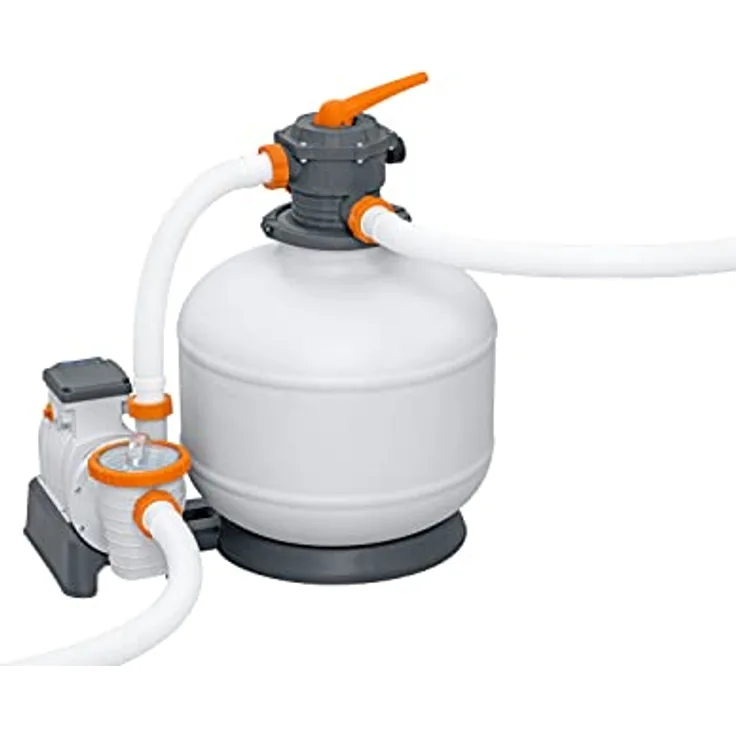 Bestway Flowclear Sandfilteranlage, 11.355 l/h Umwälzleistung, geeignet für Pools bis 64.000 l, rostfreier Tank, integrierte Zeitschaltuhr