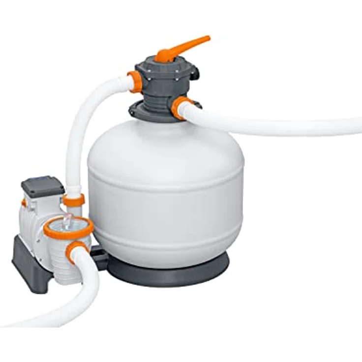 Bestway Flowclear Sandfilteranlage, 11.355 l/h Umwälzleistung, geeignet für Pools bis 64.000 l, rostfreier Tank, integrierte Zeitschaltuhr – Bild 1