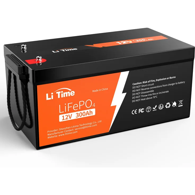 LiTime 12V 300Ah LiFePO4 Batterie mit BMS, Solarstromspeicher für Wohnmobil und Bootsnotstromversorgung, kompakt und leicht
