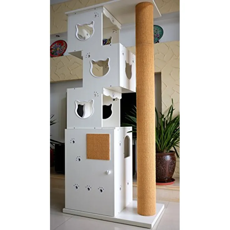 CatS Design 2 in 1 Kratzbaum & Katzentoilette Weiß/Kratzbaum Edel/Kratzbaum Grosse Katzen stabil/Inkl. Katzenklo Schrank