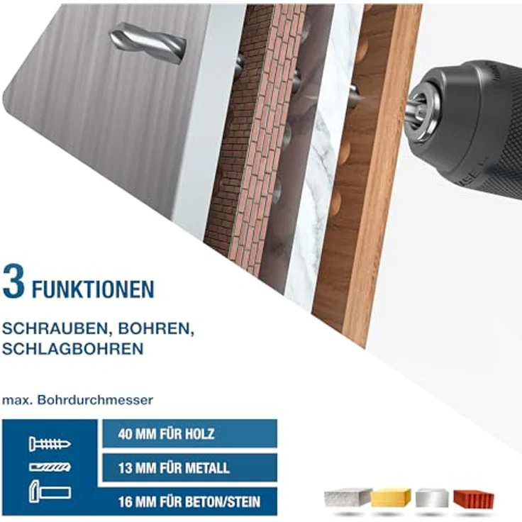 HYUNDAI Akku-Schlagbohrschrauber HD20X-60-2A1, 20V, 60 Nm, bürstenloser Motor, 2-Gang-Metallgetriebe, 13mm Metallbohrfutter, inkl. 2.0Ah Akku, Ladegerät und Koffer – Bild 5