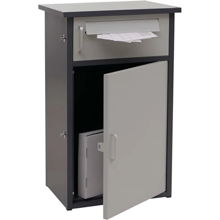 PROREGAL Paketkasten mit 2 Fächern, Stahl dunkelgrau/grau, HxBxT 78x49x38cm, wetterfest und sicher, mit seitlicher Verriegelung und Bodenanker – Bild 2