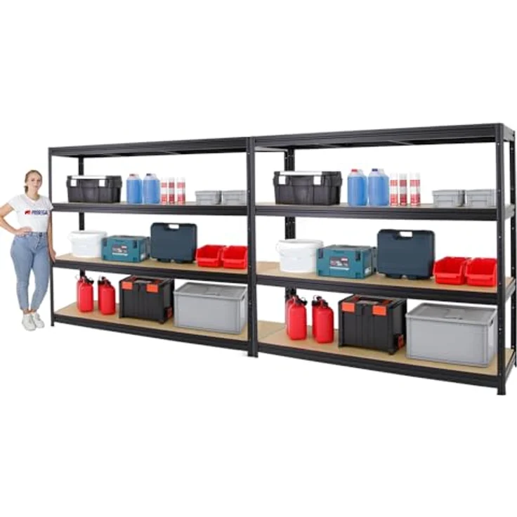 Proregal Schwerlastregal Mega Deal DINO, 180x180x60 cm, 4 Böden, Traglast 500 kg pro Boden, Schwarz – Bild 3