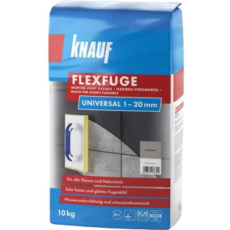 KNAUF Fugenmörtel Flexfuge Universal, quarzsandfreier Spezial-Fugenmörtel für Fugen 1 - 20 mm, Farbe manhattan, 10 kg – Bild 1