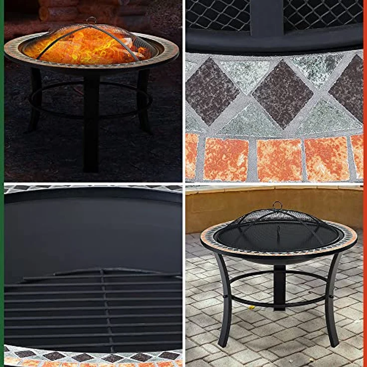 Deuba Feuerstelle Mosaik Sevilla rund 76 cm Feuerrost Funkenfluggitter Abdeckung Feuerschale Feuerkorb Steinoptik – Bild 6