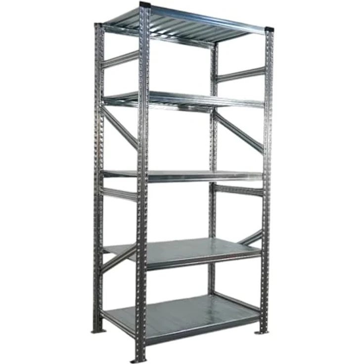 Proregal PROXIMO Metallregal Fachbodenregal, 200 x 90 x 60 cm, Traglast 200 kg, 5 Böden, verzinkter Stahl, schraubenlosem Stecksystem – Bild 4