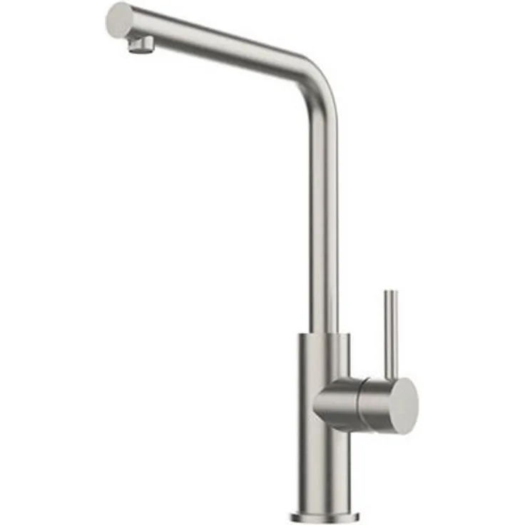 Systemceram Skiva Küchenarmatur, Edelstahl massiv, 360° schwenkbarer Auslauf, rechte Hebelposition, Höhe 352 mm, Ausladung 212 mm