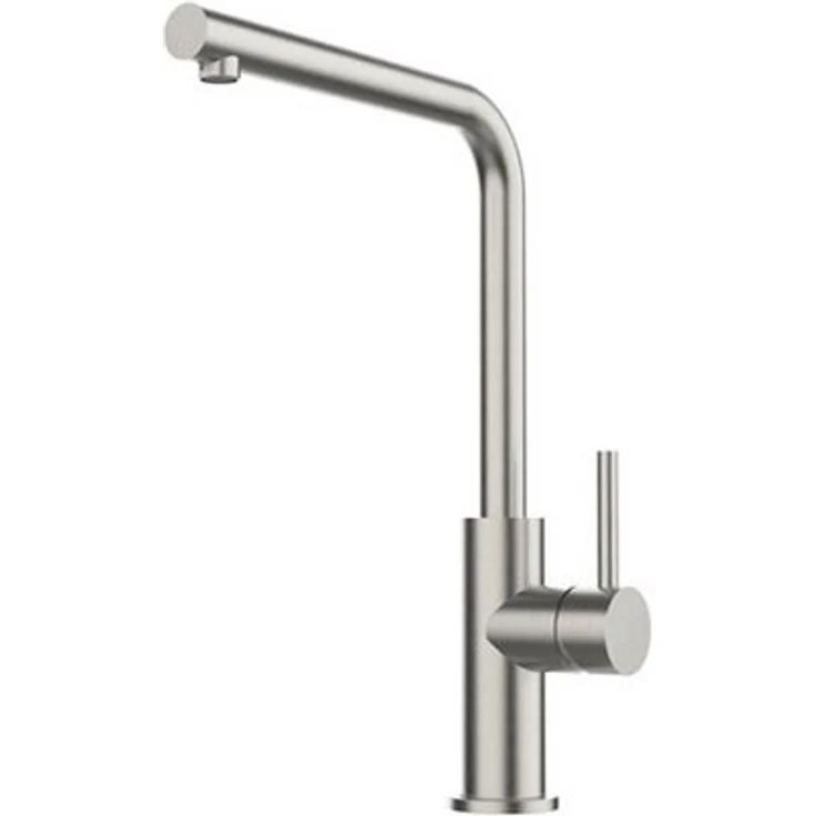 Systemceram Skiva Küchenarmatur, Edelstahl massiv, 360° schwenkbarer Auslauf, rechte Hebelposition, Höhe 352 mm, Ausladung 212 mm