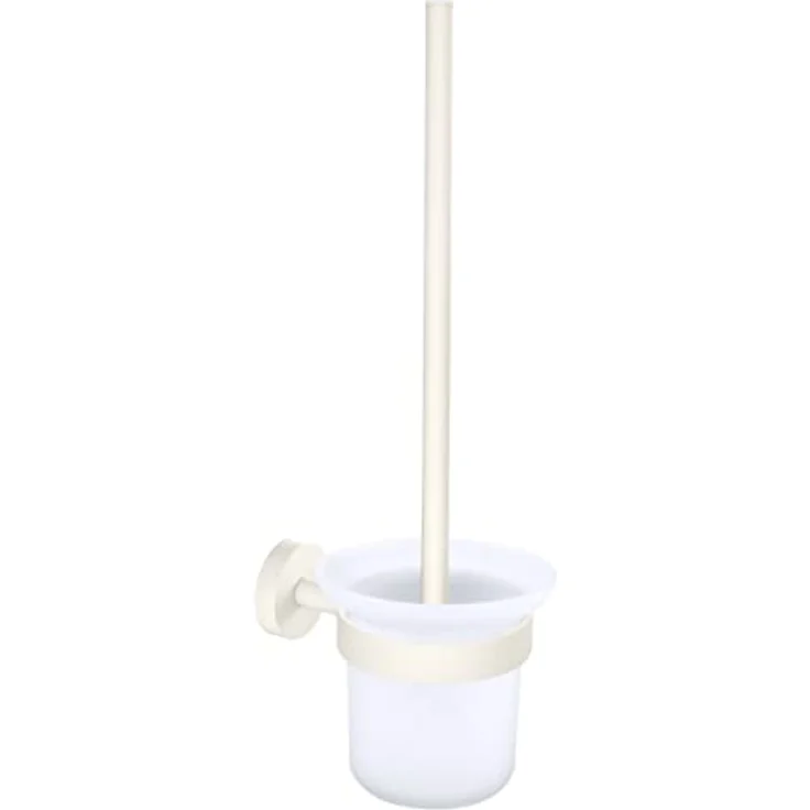 tesa MOON WHITE WC-Garnitur, Set mit Halter & WC-Bürste, matt weiß, satiniertes Glas - für Bäder im Industrial Style und moderne Badezimmer - bohrfrei, inkl. Klebelösung - 379 mm x 112 mm x 145 mm – Bild 1