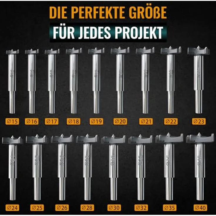 Hinrichs Forstnerbohrer Set mit 17 verschiedenen Bohrern in praktischer Plastik Aufbewahrungsbox – Bild 3