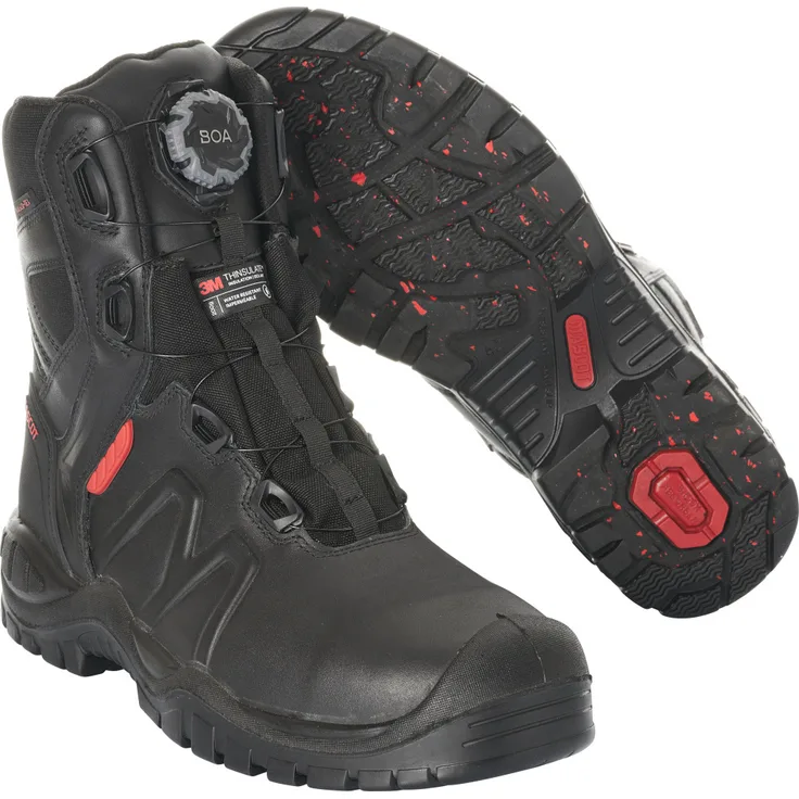 MASCOT Sicherheitsstiefel S3 Schwarz, BOA® Fit System, Aluminium-Zehenschutz, rutschhemmende Gummisohle, Größe 42