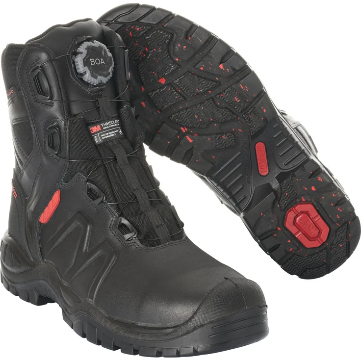 MASCOT Sicherheitsstiefel S3 Schwarz, BOA® Fit System, Aluminium-Zehenschutz, rutschhemmende Gummisohle, Größe 42