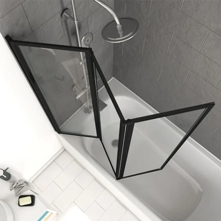 Marwell Badewannenfaltwand, Einscheibensicherheitsglas, beidseitig montierbar, 125 cm breit, schwarz, matt, transparent – Bild 4