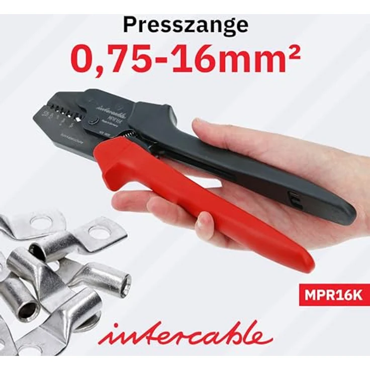 Intercable MPR16K, mechanische Crimpzange für Kabelschuhe und Verbinder, 285 mm, Querschnittsbereich 0,75 - 16 mm² mit Sperrvorrichtung – Bild 2