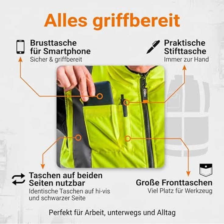 2 in 1 Profi Warnweste, Fleeceweste L – Bild 6