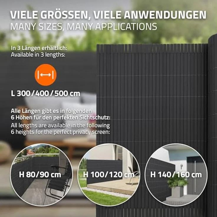 ECD Germany PVC Sichtschutzmatte 120x300 cm, Anthrazit, UV-beständig, wasserdicht, 3-Gewicht-Verstärkung, ideal für Garten, Balkon und Terrasse – Bild 5
