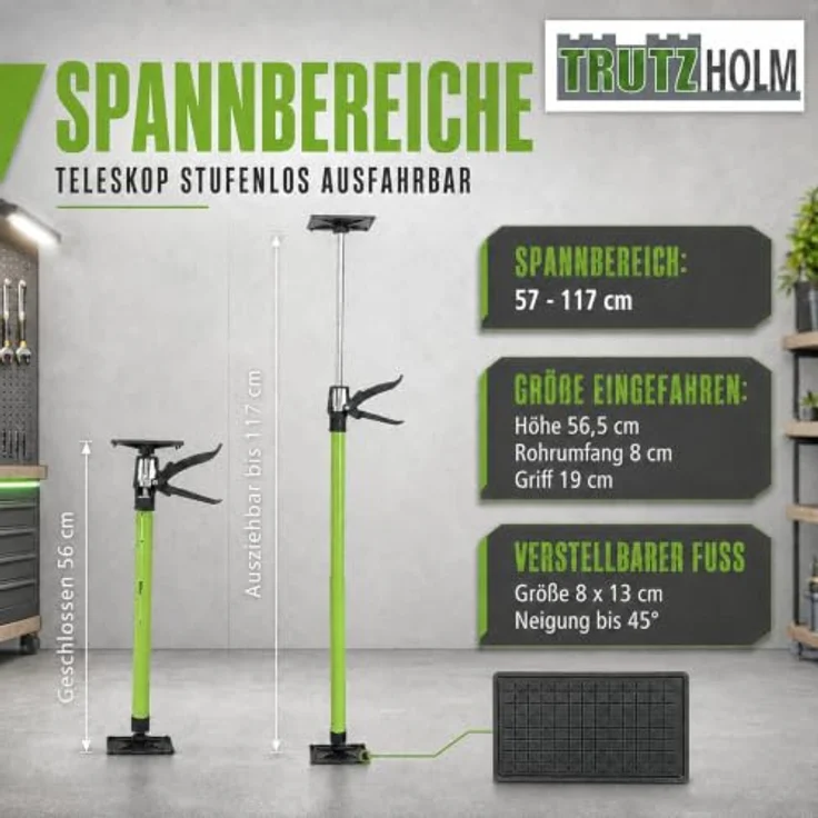 TRUTZHOLM Zargenspanner 57-117 cm, Neigbar mit Klicksystem, Teleskopstütze und Einhandstütze, bis 30 kg Stützlast – Bild 2