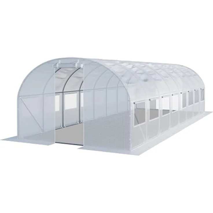 TOOLPORT Foliengewächshaus Gewächshaus 3x8m mit Fenster - stabil & langlebig, reißfeste PE Plane 180g/m² in weiß-transparent