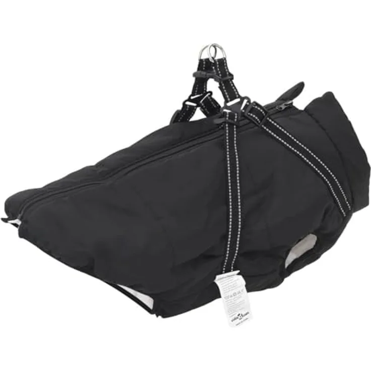 vidaXL Hundemantel mit Geschirr Wasserdicht Reflektierend Schwarz 4XL, Outdoor Hundeweste mit verstellbarem Geschirr und Reflexstreifen