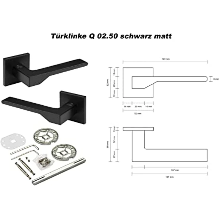 HEXIM Designer Türgarnitur Q02, matte Türklinke für WC/Bad und Zimmertüren, schwarz, Aluminium, inkl. Montagezubehör, für Türdicken 37-58 mm – Bild 3