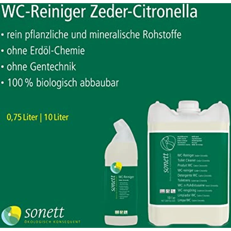 Sonett WC-Reiniger Zeder-Citronella, 750 ml, biologisch abbaubar, ohne Allergene und chemische Zusatzstoffe, effektiv gegen Keime – Bild 2