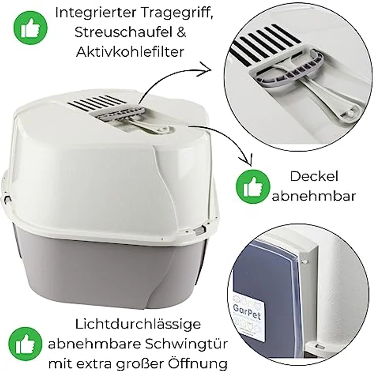 GarPet XXL Jumbo Eck Katzentoilette Katzenklo Ecke mit Deckel Große Ecktoilette Katzen Haubentoilette WC Filter Schaufel – Bild 2