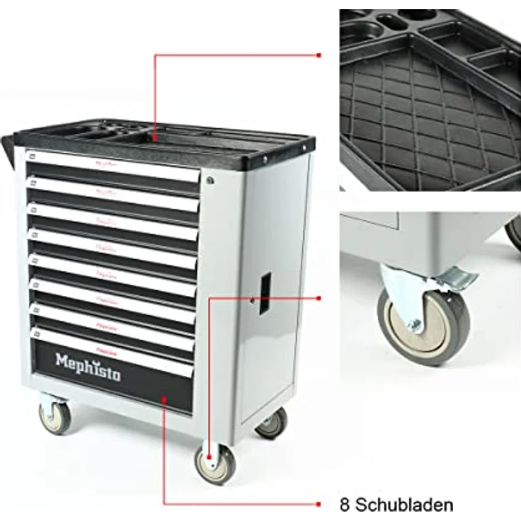 Werkzeugwagen XXL Premium mit 8 Schubladen mit Werkzeug inkl. Rollgabelschlüssel – Bild 5