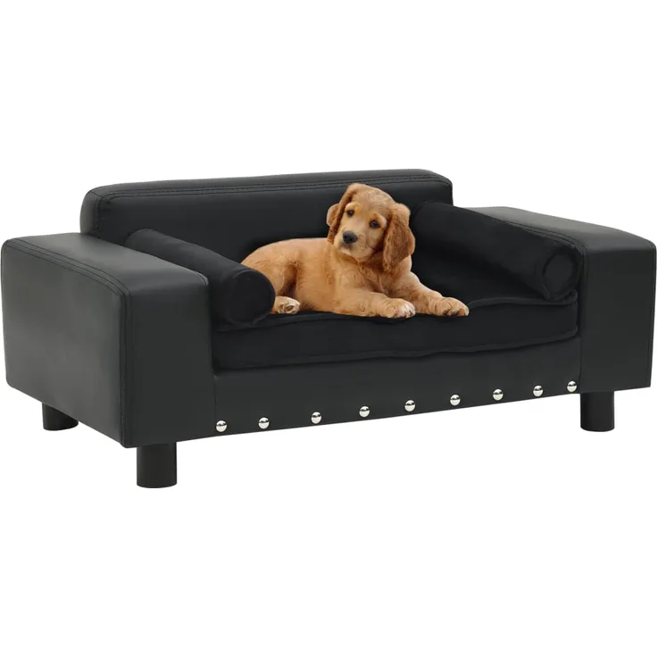 vidaXL Hundesofa Schwarz 81x43x31 cm Plüsch und Kunstleder