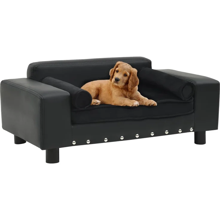 vidaXL Hundesofa Schwarz 81x43x31 cm Plüsch und Kunstleder – Bild 1