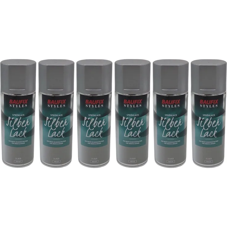6x Baufix Silber Lackspray 400ml Farbspray Sprühdose Lack Buntlack Sprühfarbe