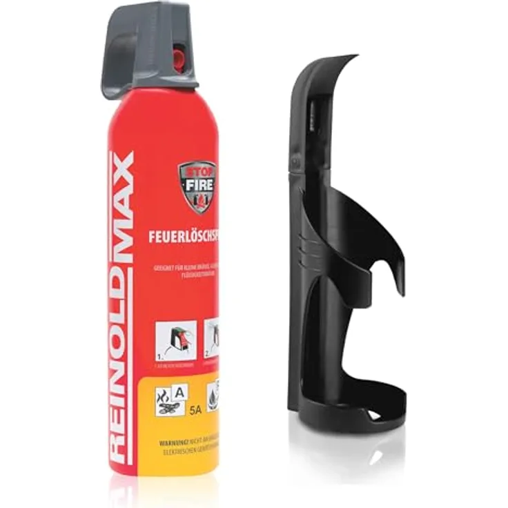 Xenotec Premium Feuerlöschspray Stopfire, 750ml, inkl. Wandhalter schwarz, wiederverwendbar, löscht Brände der Klassen A, B, E und F
