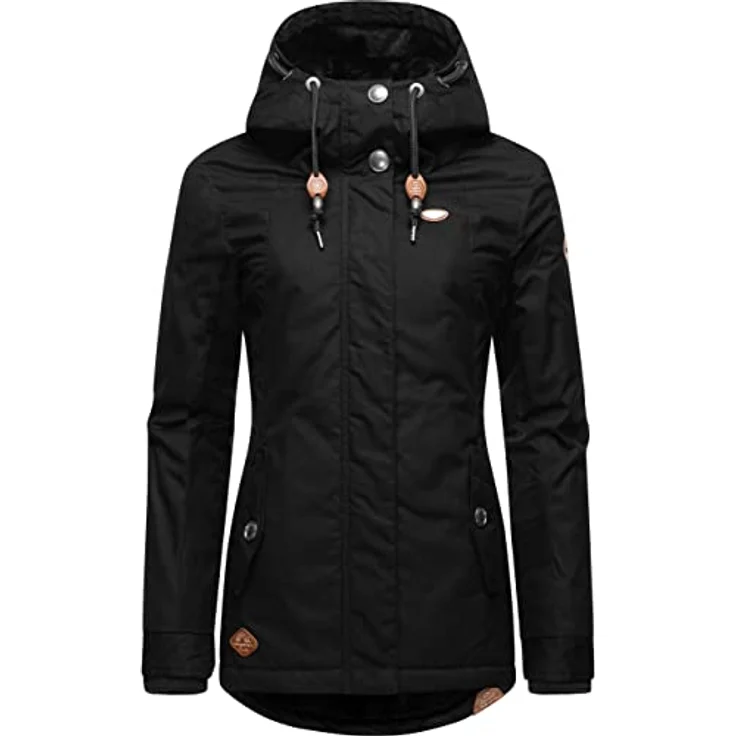Ragwear Winterjacke Monade Damen Winterparka mit Kapuze und Fleece gefüttert, griffiges wasserabweisendes Material, taillierter Schnitt, vegan - Schwarz – Bild 4