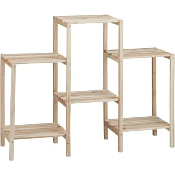 Relaxdays Pflanzenregal Holz, für Innen, stabil, rustikal, rostfrei, massiv, Blumenregal, HxBxT: 70 x 89 x 27 cm, natur – Bild 6