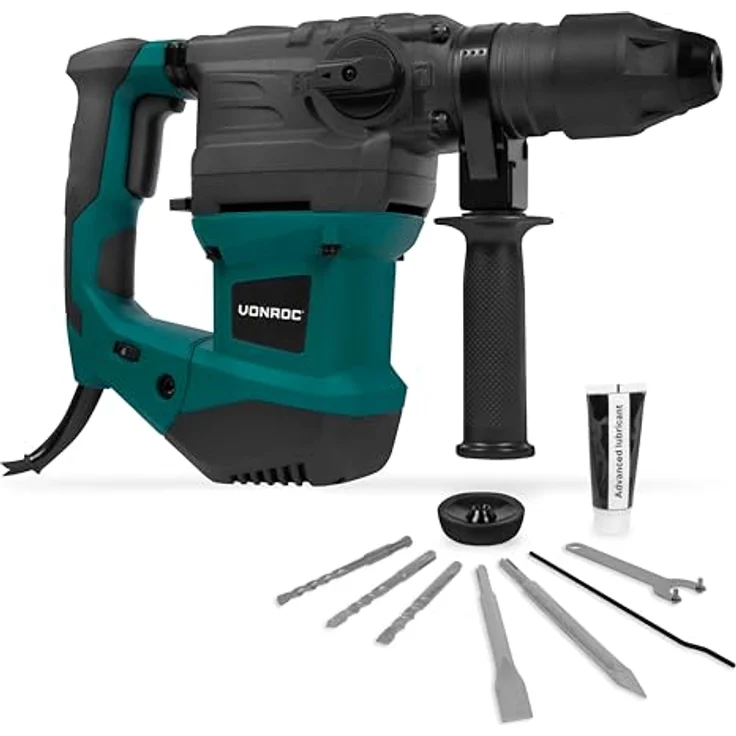 VONROC Bohrhammer Abbruchhammer 1500W, 6 Joule Schlagkraft, SDS Plus Futter, 860/min, inkl. Bohrer und Meisel für Beton, Stahl, Holz – Bild 1
